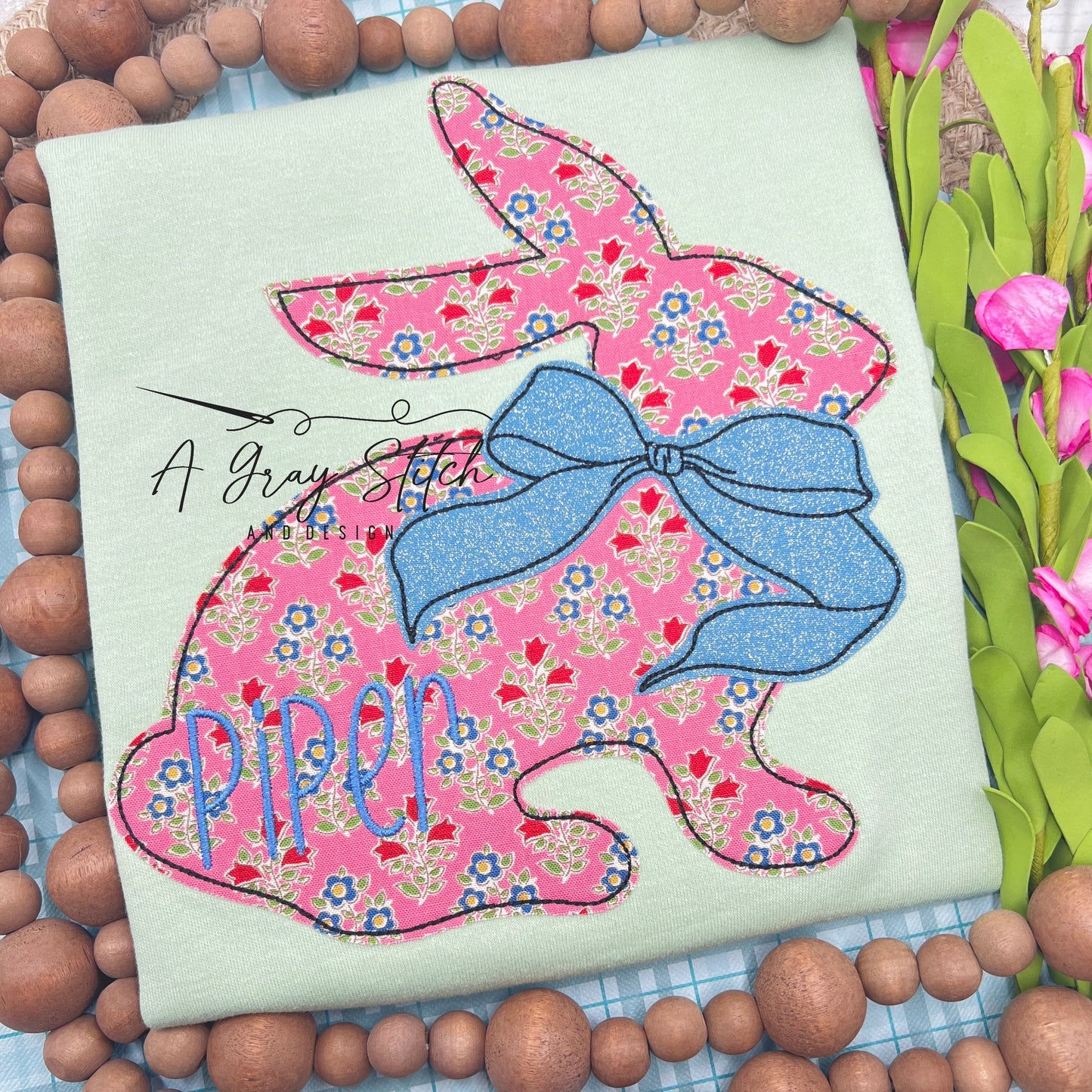 Bean Stitch Applique Bunny Silhouette Design