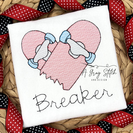 Sketch Fill Heart Breaker Skateboard Valentine's Day Machine Embroidery Quick Stitch