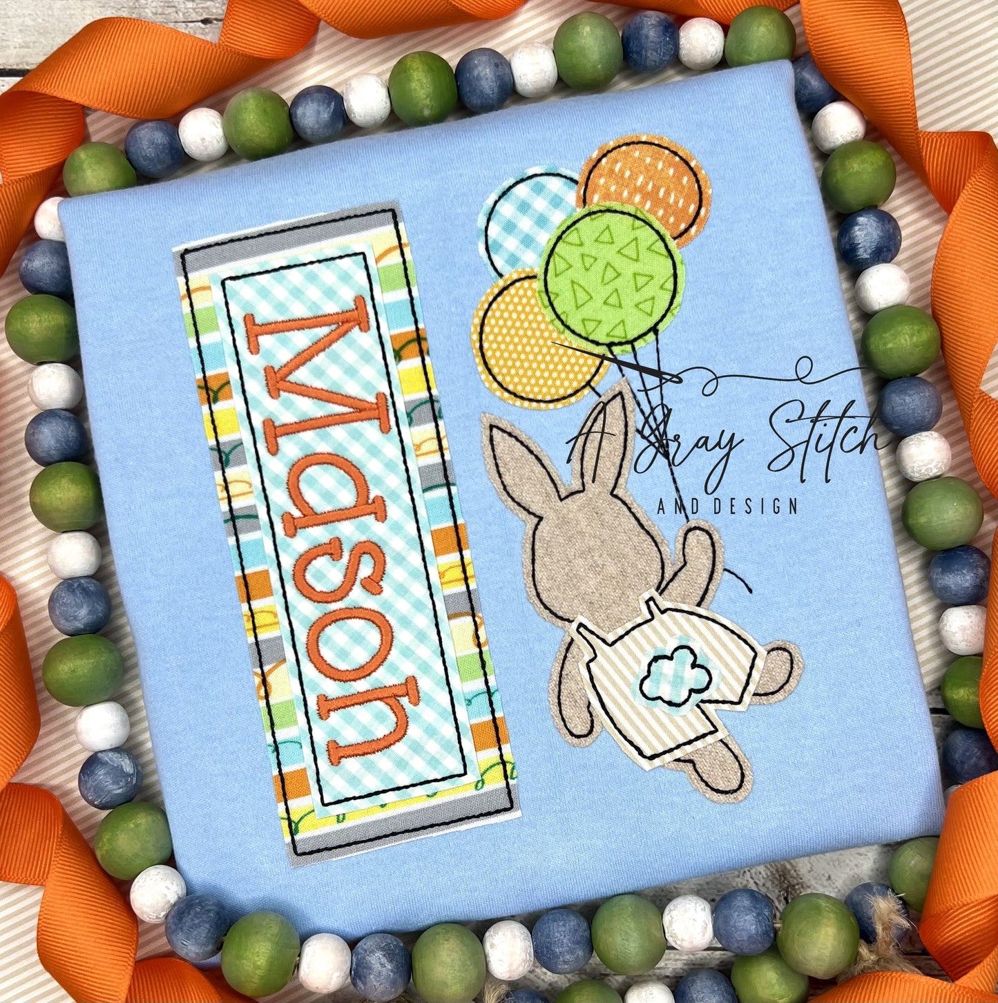 Bean Stitch Applique Floating Balloon Boy Bunny Quick Stitch Easter Machine Embroidery Design