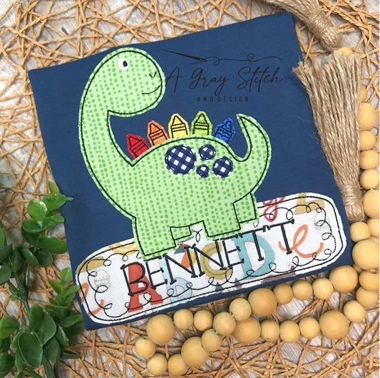 Bean Stitch Crayolasaurus Back to School Dino Machine Embroidery Design
