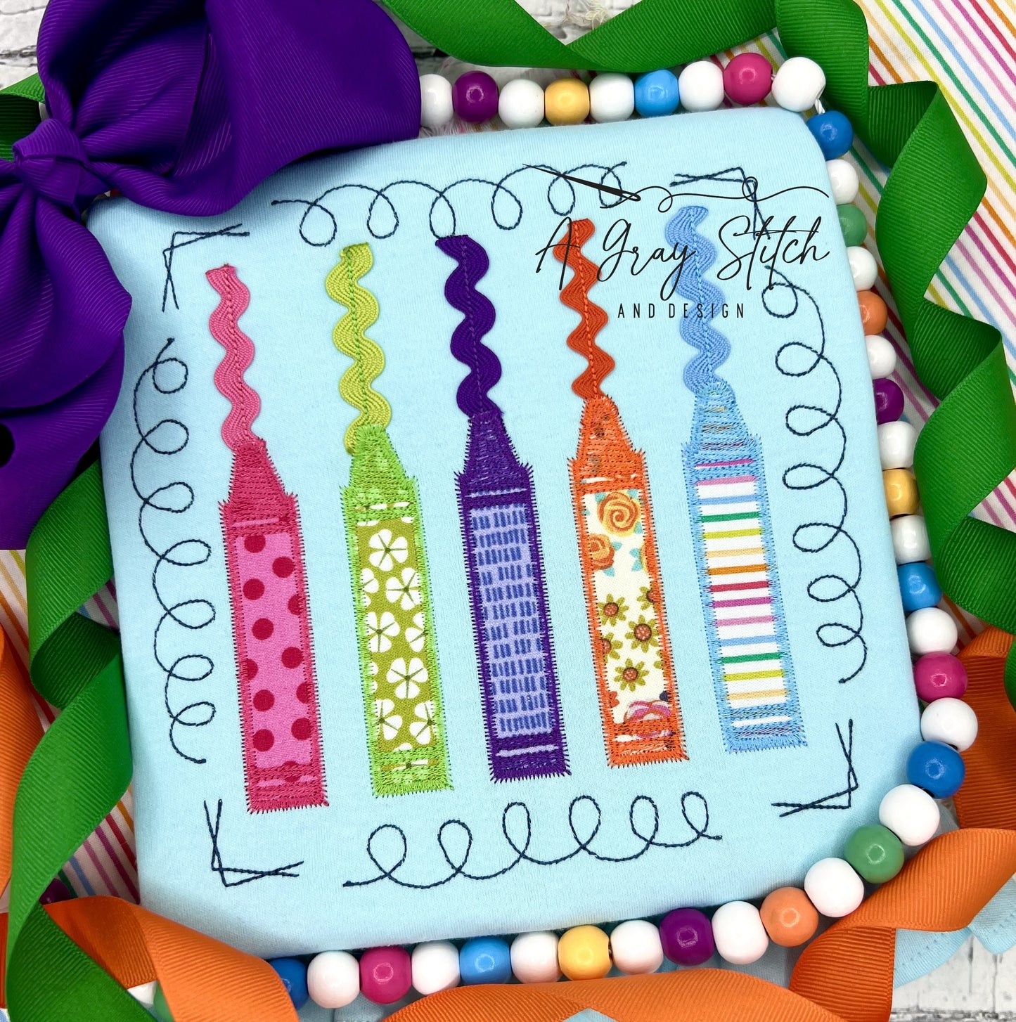 ITH Zig Zag Applique Crayon Bunch Design