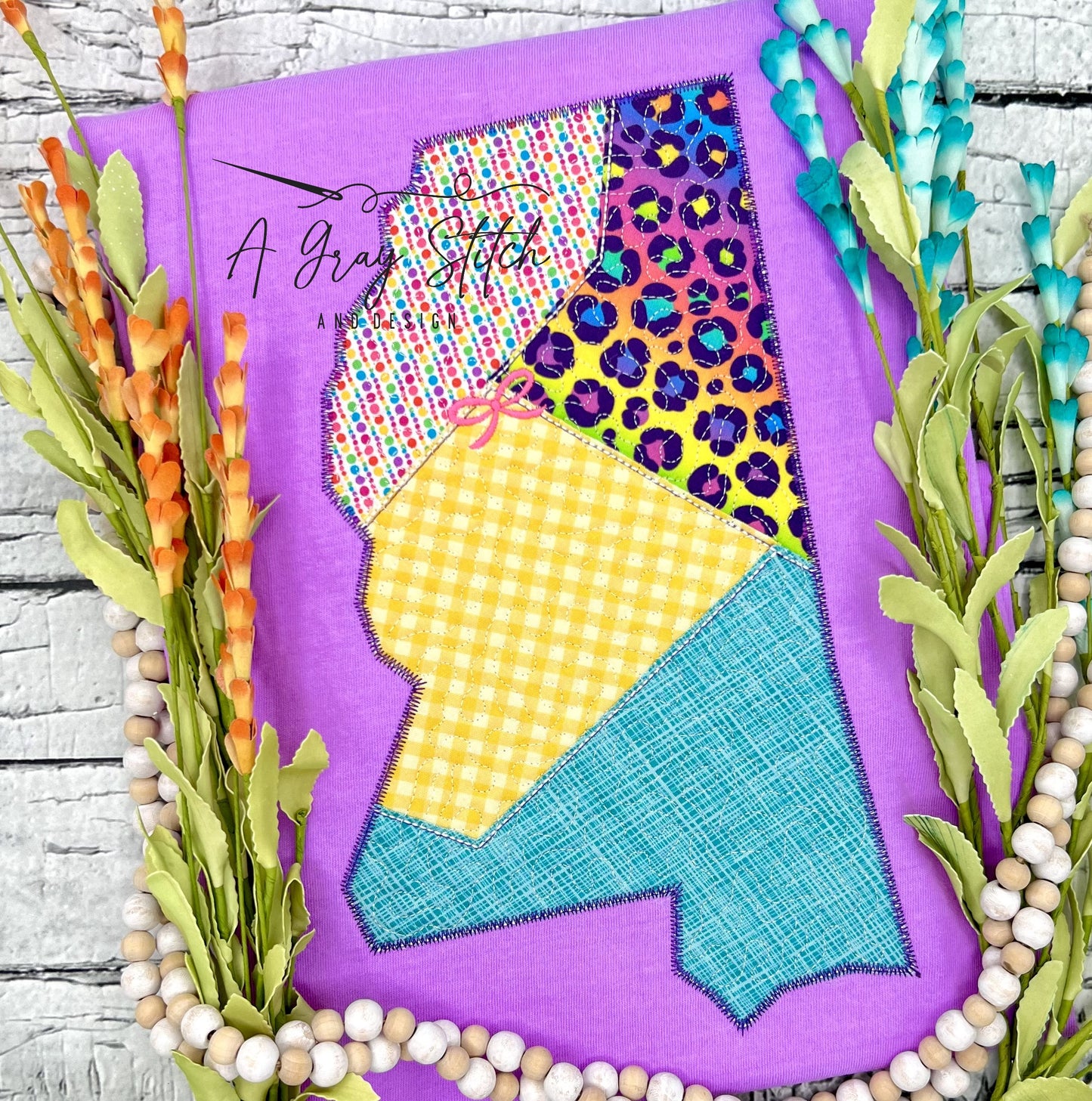 Quilted Patchwork State of Mississippi Applique Design