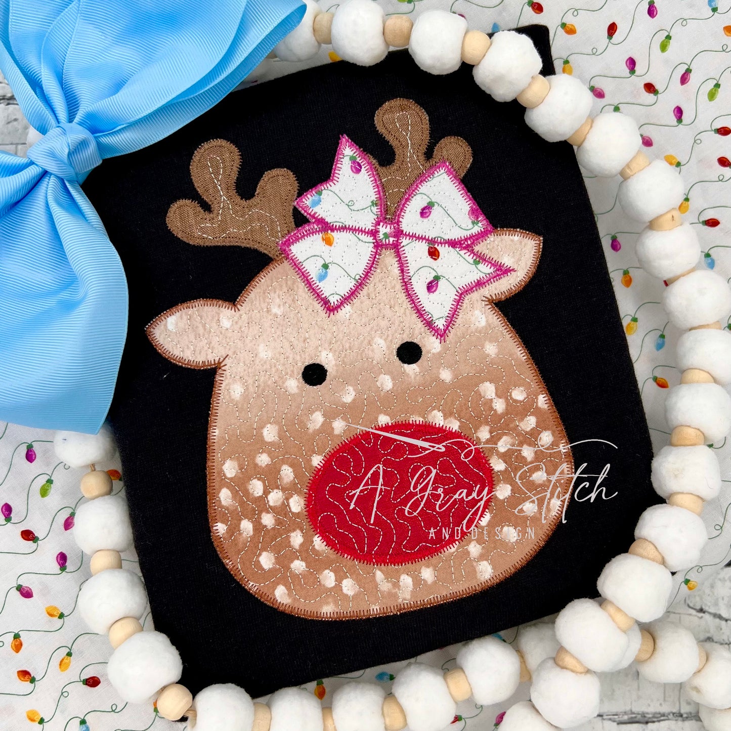 Quilted Reindeer Girl Applique Design