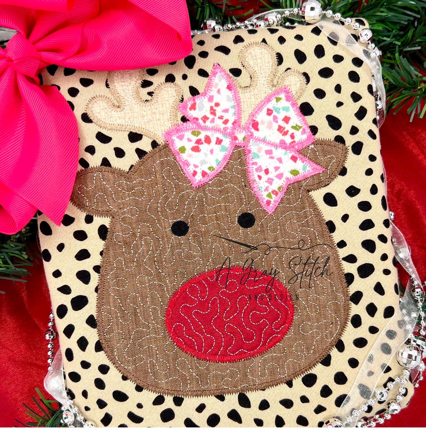 Quilted Reindeer Girl Applique Design