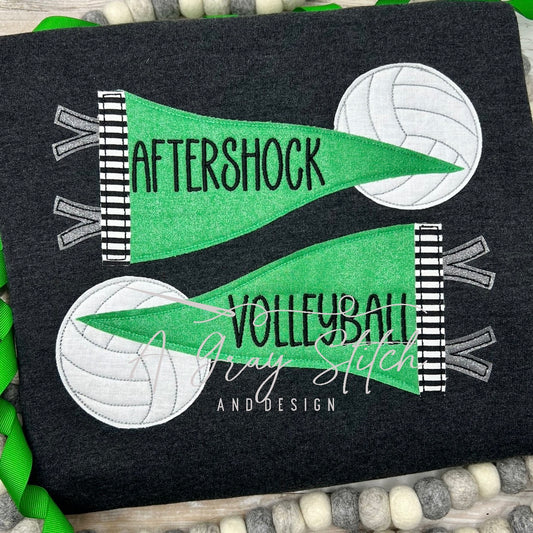 Bean Stitch Applique Double Pennant Flag with Volleyballs