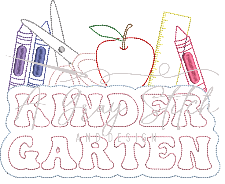 Kindergarten Bean Stitch Applique Back to School Elements Machine Embroidery Design