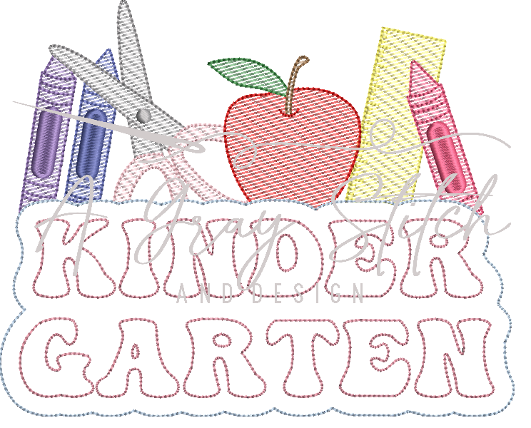 Kindergarten Back to School Elements Sketch Fill and Applique Machine Embroidery Design