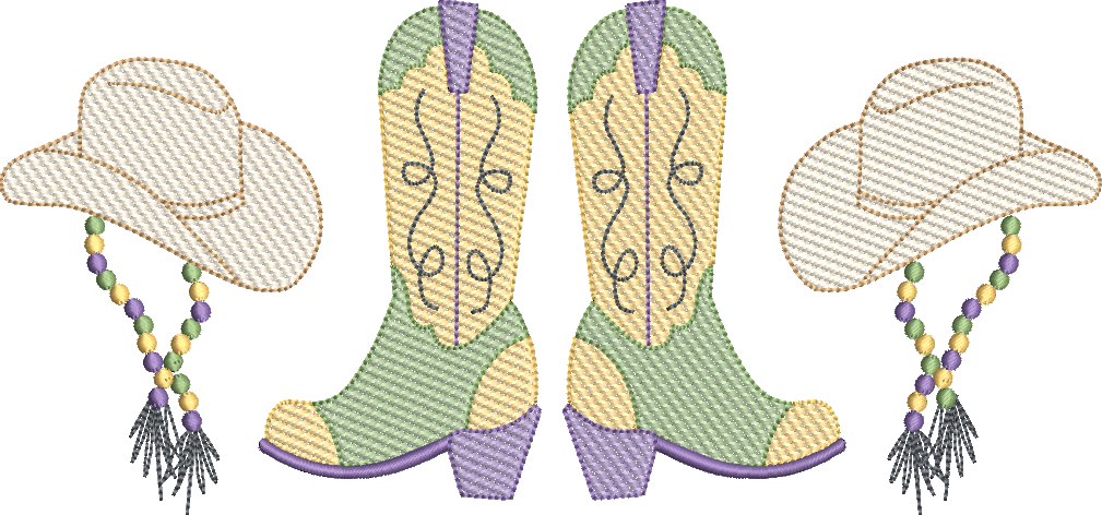 Mardi Gras Cowgirl Boots and Hat Sketch Design