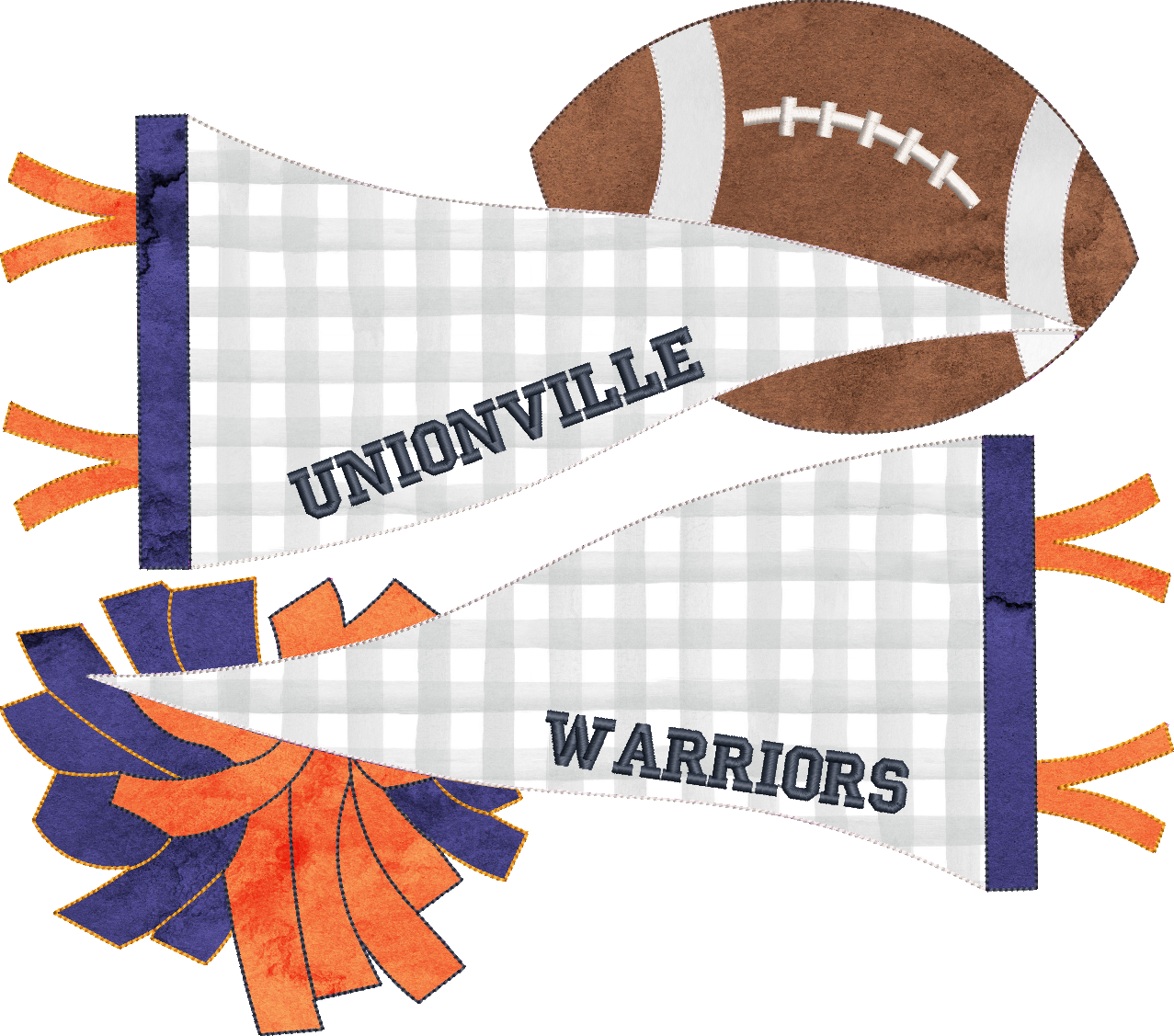 Bean Stitch Applique Pom Poms and Football Double Pennant Flag