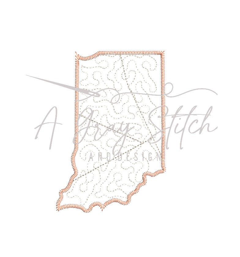 Quilted Patchwork State of Indiana Applique Design – A Gray Stitch and ...