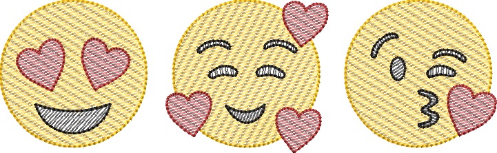 Sketch Fill Heartmoji Trio Valentine's Day Machine Embroidery Quick Stitch