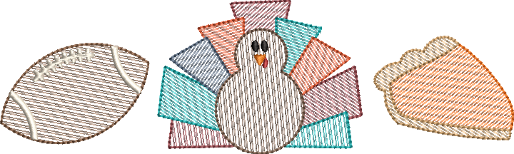 Sketch Fill Thanksgiving Trio Machine Embroidery Design Quick Stitch