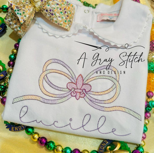 Sketch Fill Long Tail Mardi Gras Bow Design