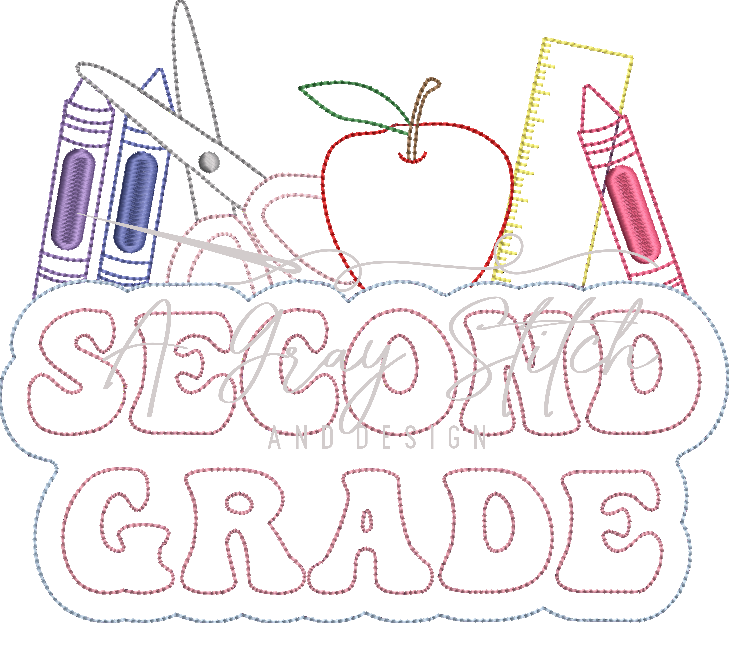 Second Grade Bean Stitch Applique Back to School Elements Machine Embroidery Design