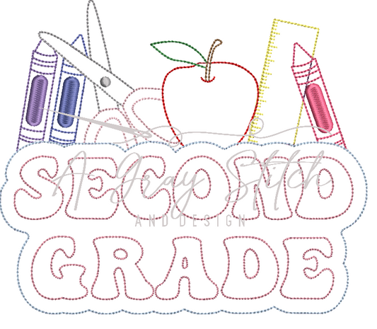 Second Grade Bean Stitch Applique Back to School Elements Machine Embroidery Design