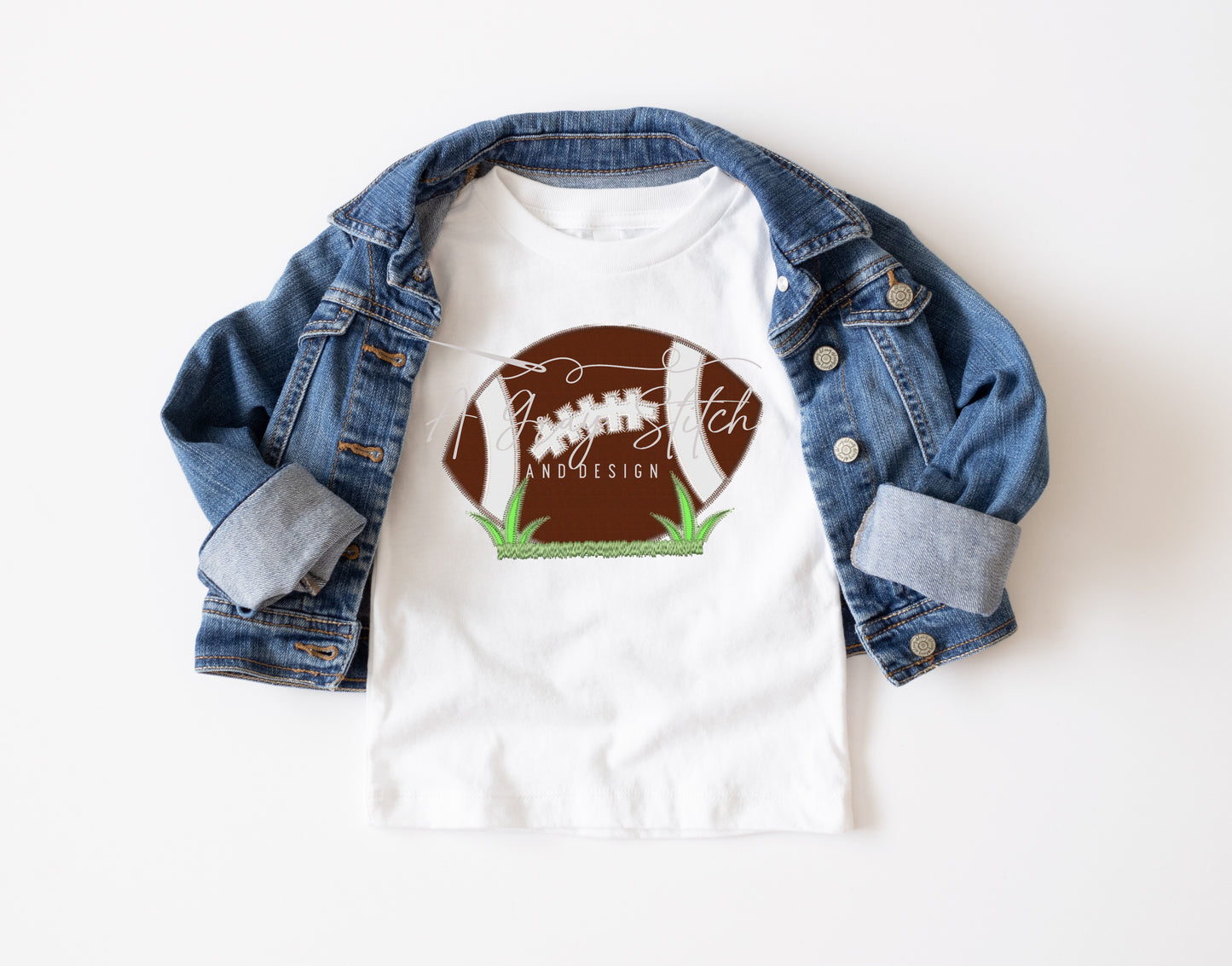 Zig Zag Applique Football in Grass Design