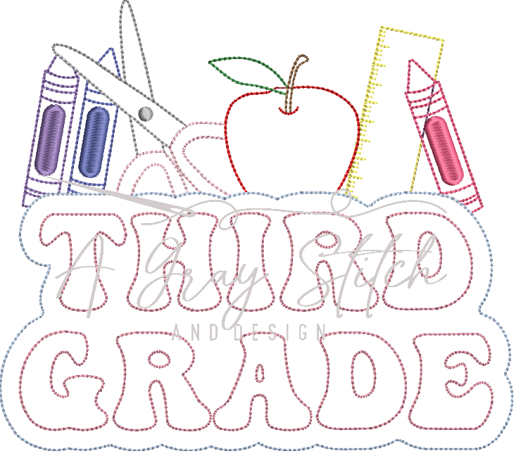 Third Grade Bean Stitch Applique Back to School Elements Machine Embroidery Design