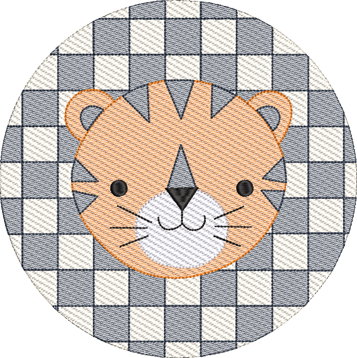 Check Background Tiger Mascot Sketch Fill Quick Stitch Machine Embroidery Design