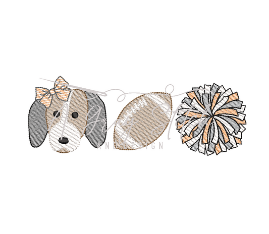 Sketch Fill Hound Dog Pom Football Trio Machine Embroidery Quick Stitch Design