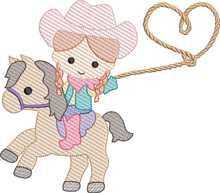 Sketch Fill Valentine's Cowgirl Lasso Design