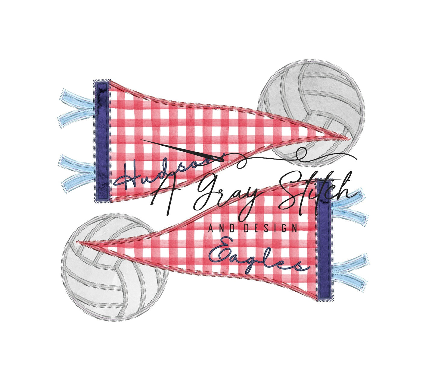 Zig Zag Applique Double Pennant Flag with Volleyballs