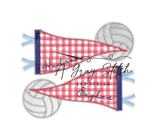 Zig Zag Applique Double Pennant Flag with Volleyballs
