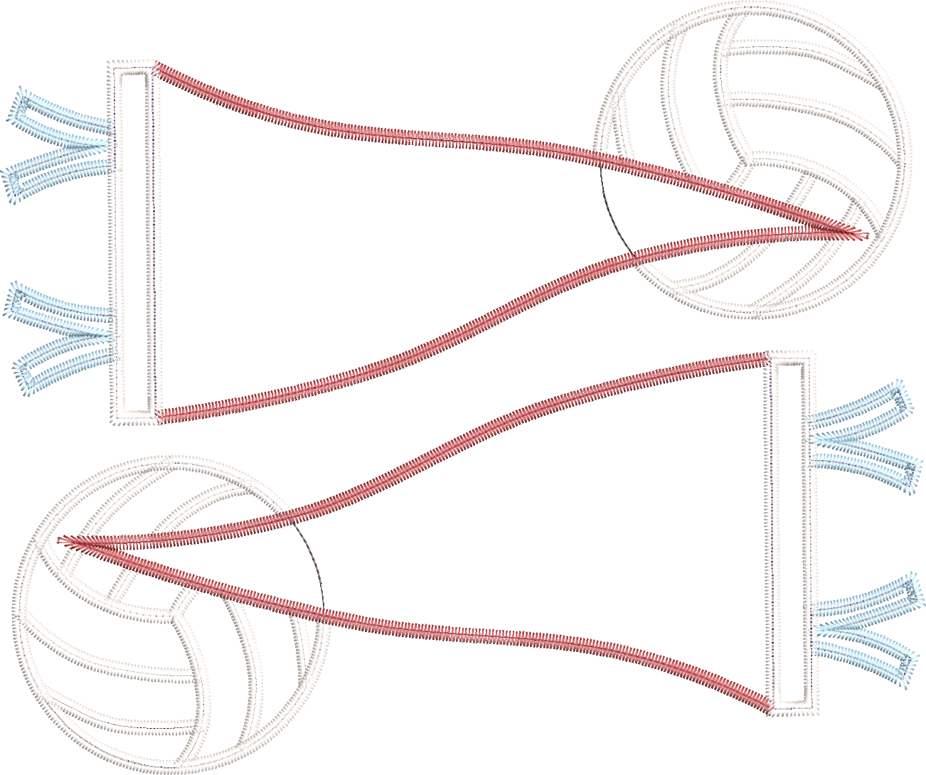 Zig Zag Applique Double Pennant Flag with Volleyballs