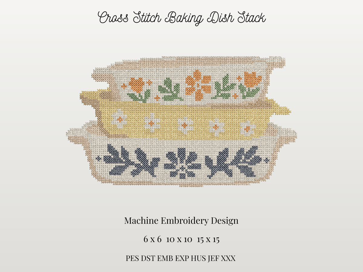 Cross Stitch Vintage Baking Dish Stack