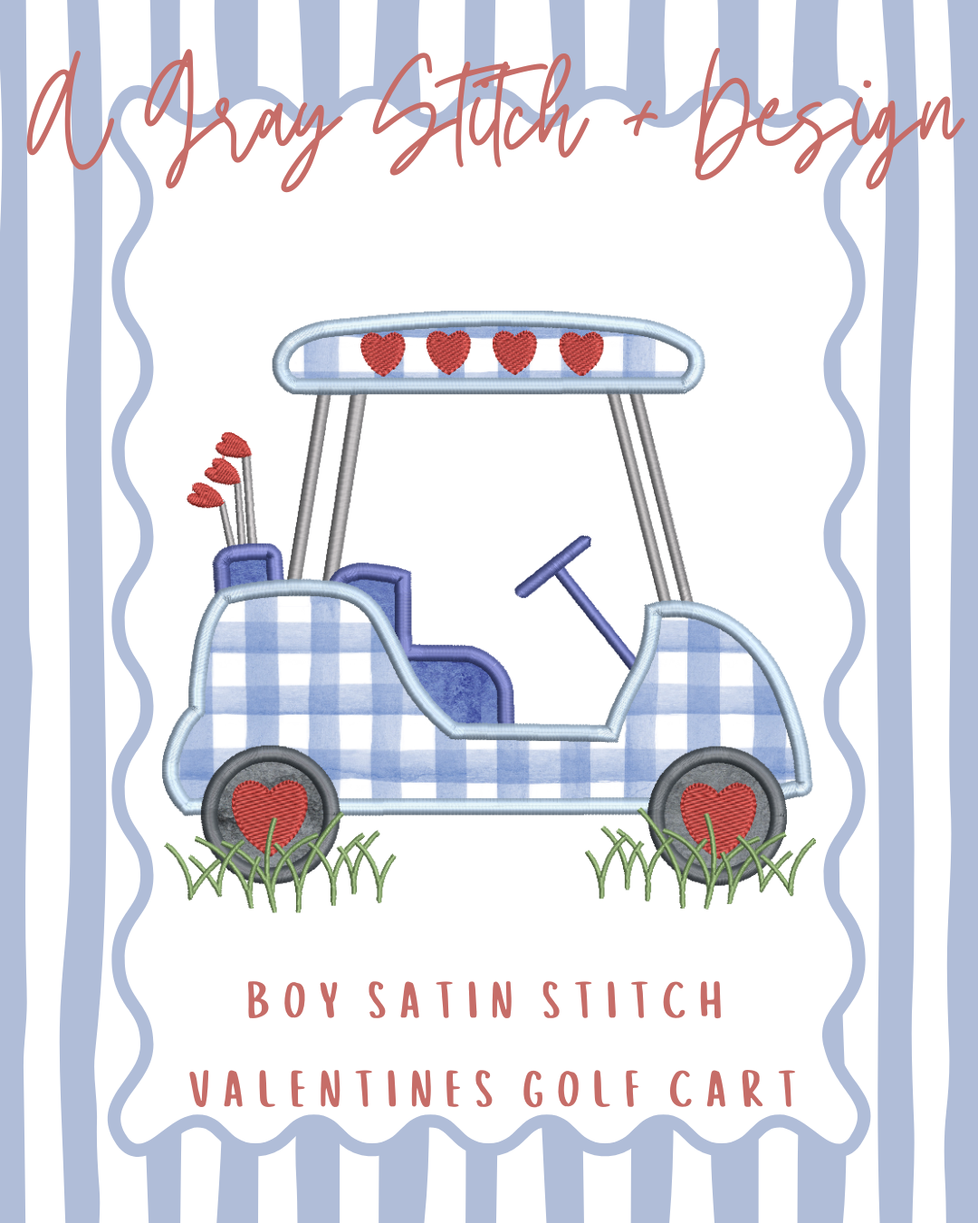 Satin Stitch Applique Boy Valentine Golf Cart