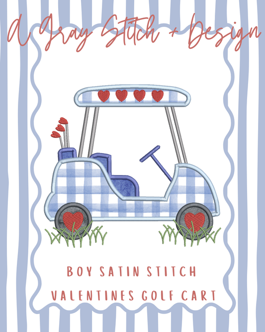 Satin Stitch Applique Boy Valentine Golf Cart