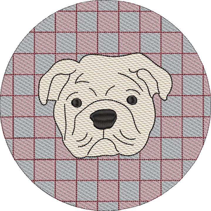 Check Background Bulldog Mascot Sketch Fill Quick Stitch Machine Embroidery Design