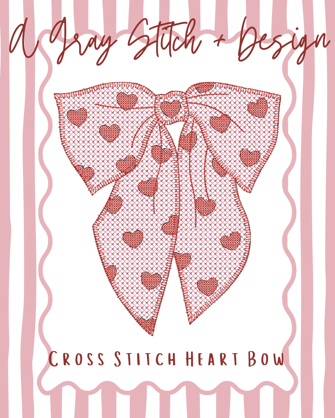 Cross Stitch Heart Droopy Bow
