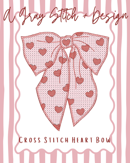 Cross Stitch Heart Droopy Bow