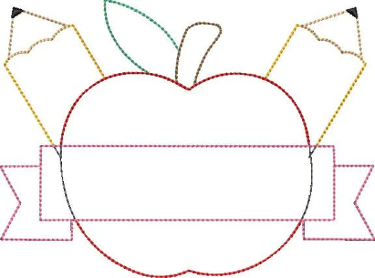 Back to School Apple and Pencils Applique Design Quick Stitch Applique