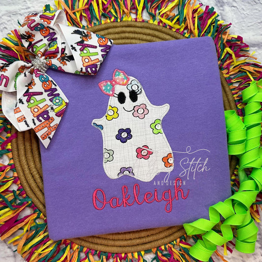 Groovy Ghost Girl Zig Zag Applique Design