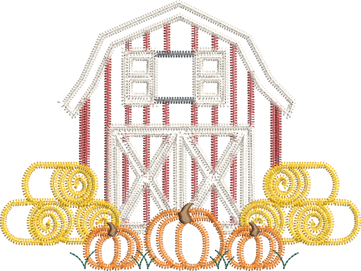 Zig Zag Applique Pumpkin Farm Scene Machine Embroidery Design