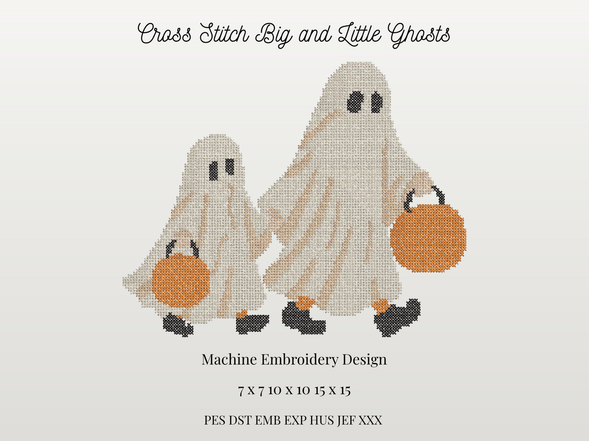 Cross Stitch Big and Little Trick or Treat Ghosts
