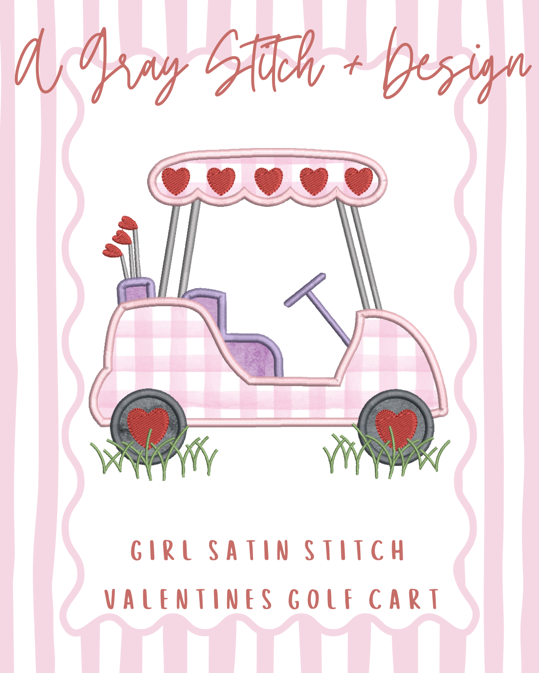 Satin Stitch Applique Girl Valentine Golf Cart