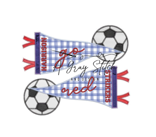 Zig Zag Applique Double Pennant Flag with Soccer Balls