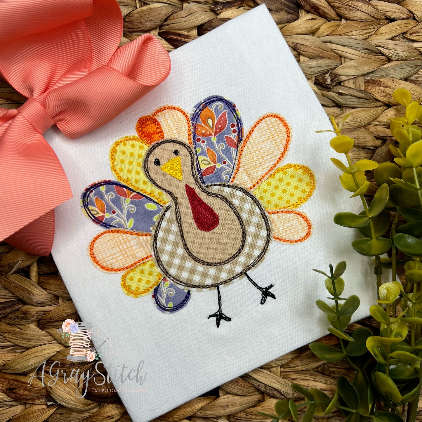 Thanksgiving Turkey Scratchy Applique Quick Stitch Machine Embroidery Design