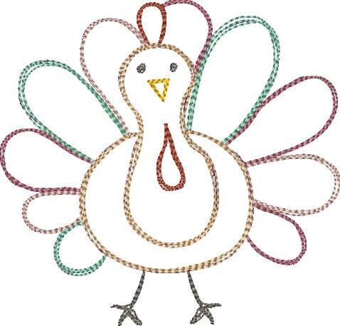 Thanksgiving Turkey Scratchy Applique Quick Stitch Machine Embroidery Design