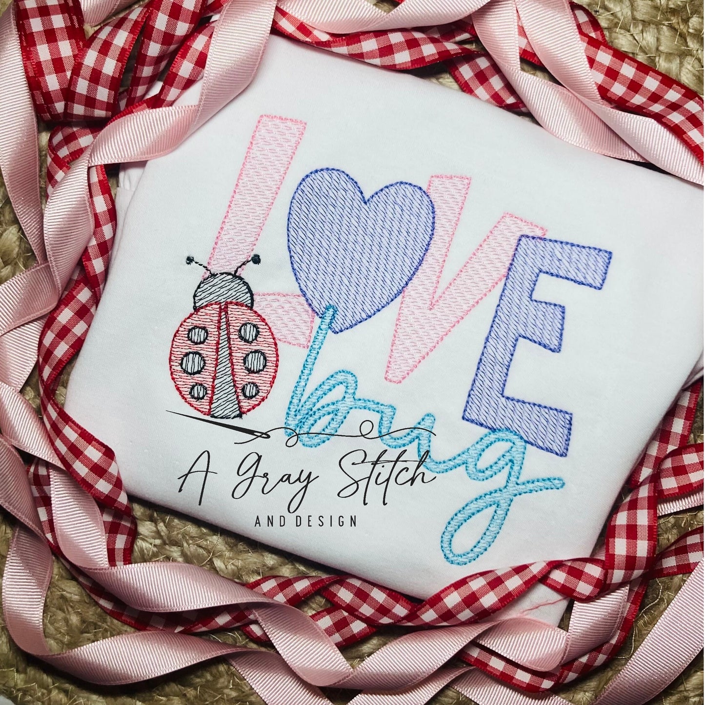 Love Bug Girls' with Ladybug Sketch Fill Machine Embroidery Quick Stitch Design