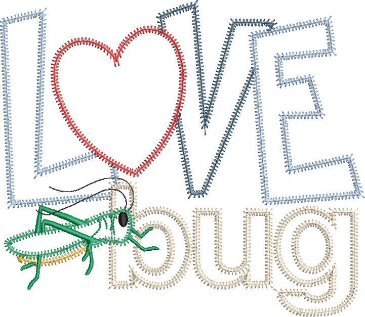 Zig Zag Applique Love Bug with Grasshopper for Valentin's Day Machine Embroidery Design