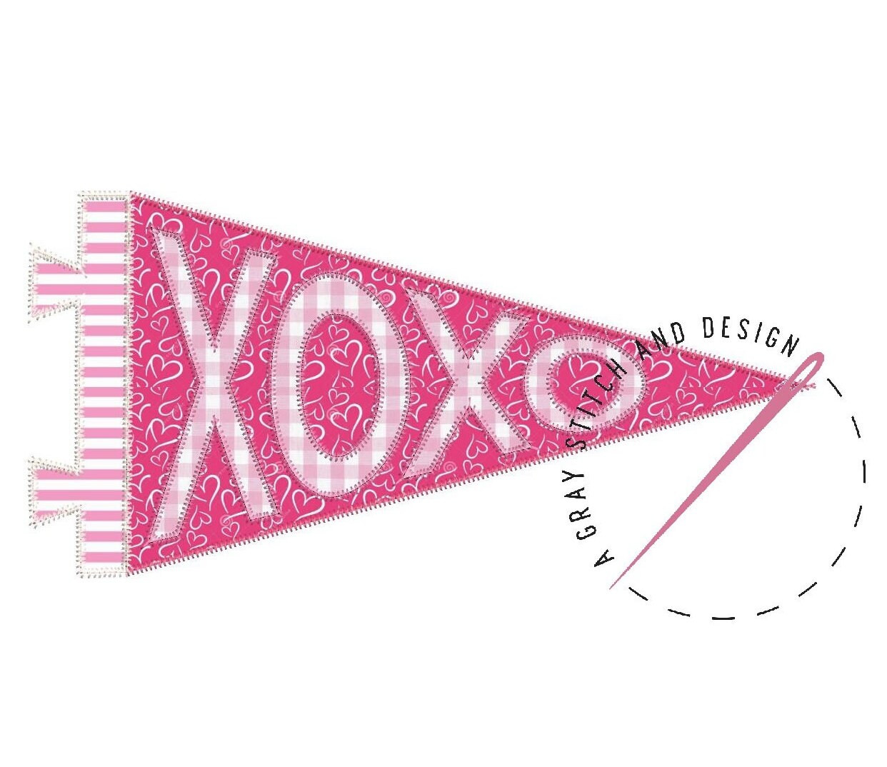 XOXO Pennant Flag Applique Machine Embroidery Design