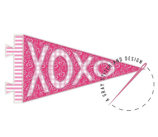 XOXO Pennant Flag Applique Machine Embroidery Design