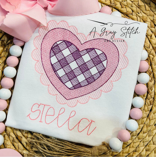 Sketch Fill Scallop Trimmed Layered Heart Valentine's Day Machine Embroidery Design Quick Stitch