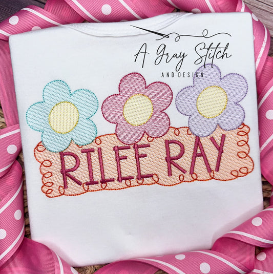 Sketch Fill Groovy Daisy Trio Quick Stitch Machine Embroidery Design