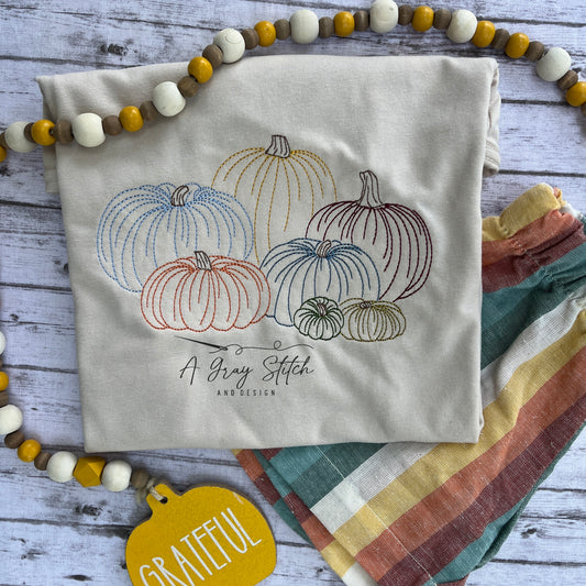 Pumpkin Bunch Vintage Stitch Quick Stitch Machine Embroidery Fall Design