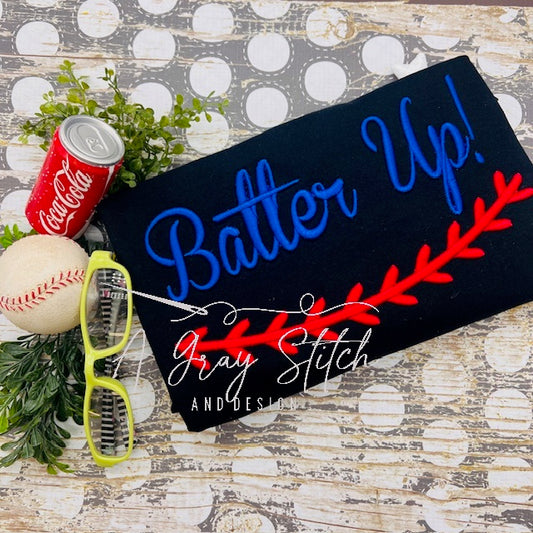 Batter Up! Baseball Laces Puff Satin Stitch Design