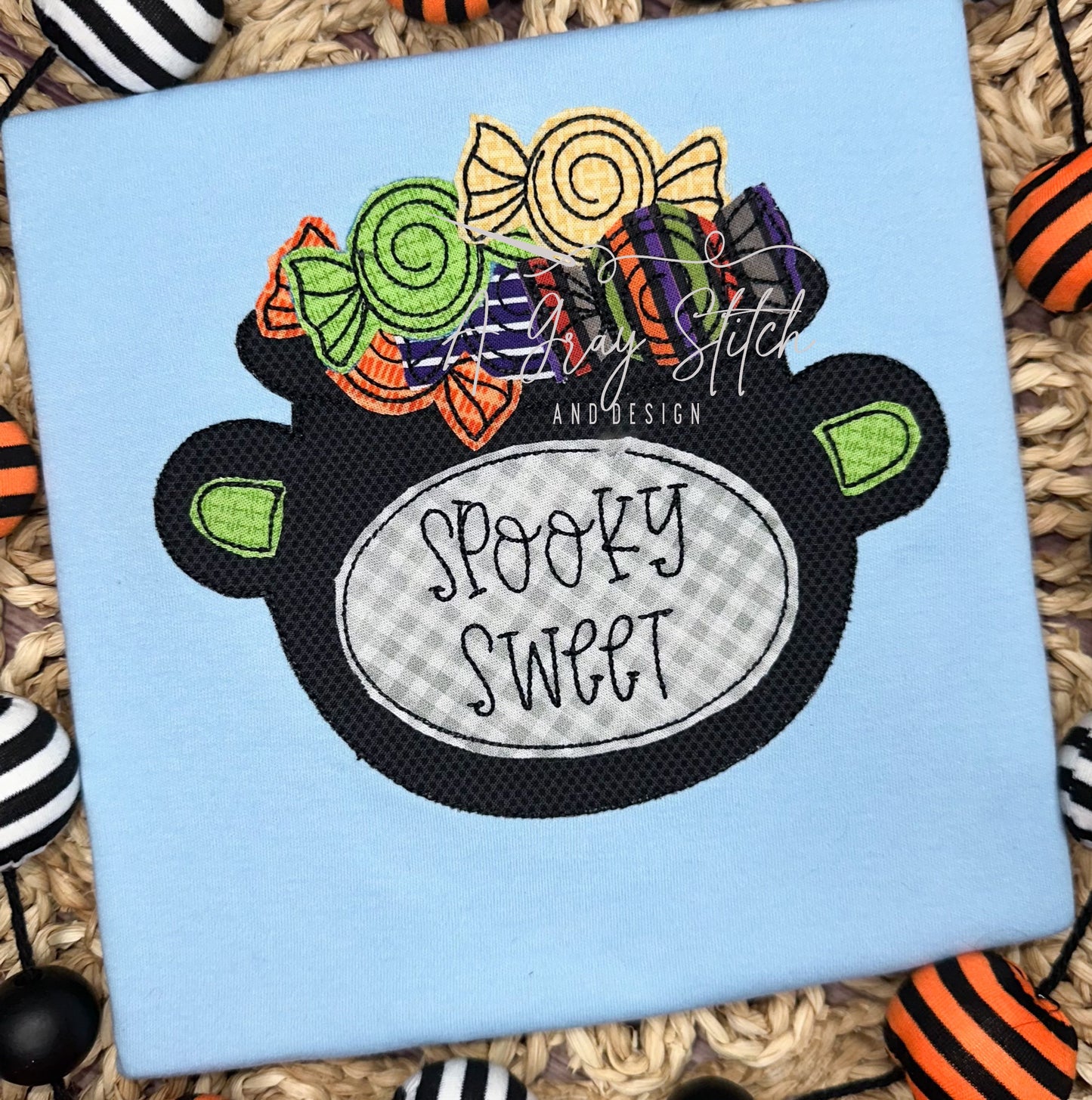 Bean Stitch Applique Candy Cauldron Design